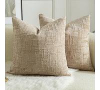 Mandioo Lot de 2 Housses de Coussin en Chenille Douce Design Texturé Noeud de Bambou Décoration Élégante pour Canapé Lit ou Salon 60x60 cm Camel