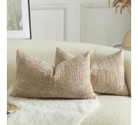 Mandioo Lot de 2 Housses de Coussin en Chenille Douce Design Texturé Noeud de Bambou Décoration Élégante pour Canapé Lit ou Salon 40x60 cm Camel