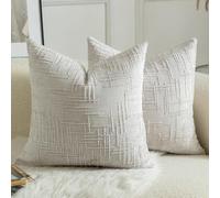 Mandioo Lot de 2 Housses de Coussin en Chenille Douce Design Texturé Noeud de Bambou Décoration Élégante pour Canapé Lit ou Salon 55x55 cm Gris Perlé