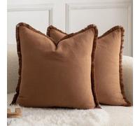 Mandioo Lot de 2 housses de coussin en coton neutres avec pompons 45 x 45 cm housses de coussin décoratives coussins décoratifs coussins de canapé style bohème housses de coussin pour canapé, salon, c