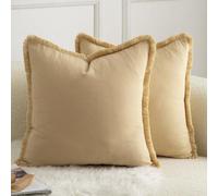 Mandioo Lot de 2 housses de coussin en coton unies avec pompons 45 x 45 cm housses de coussin décoratives coussins décoratifs coussins de canapé de style bohème housses de coussin pour canapé chambre 