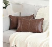 Mandioo Lot de 2 Housses de Coussin en Similicuir Rayé Bohème Marron Foncé 30x50cm Taie d'oreiller Parfait pour Une Décoration Moderne et de Luxe dans Votre Salon Chambre Voiture ou Canapé