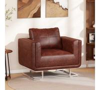 Mandloder Fauteuil cube en cuir synthétique marron avec pieds chromés - Design moderne - Accoudoirs confortables - Coussin inclus - Structure en bois robuste - Charge maximale : 110 kg - Pour salon et