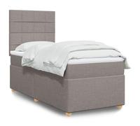 Mandloder Lit à sommier tapissier, taupe, 80 x 200 cm, housse en tissu, matelas à ressorts ensachés, tête de lit réglable en hauteur, matelas ferme moyen, avec surmatelas, lit simple