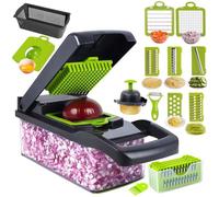 Mandoline 16-en-1 - Coupe-Légumes Multifonction avec Lames Interchangeables, Râpe, Trancheuse, Éminceur, Hachoir et Acces QIEDOVIEY