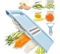 Mandoline 5 en 1 pour la cuisine, coupe-légumes, multi-lames, chips, julienne et éplucheur pour petits travaux en cuisine, bleu