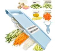 Mandoline 5 en 1 pour la cuisine, coupe-légumes, multi-lames, chips, julienne et éplucheur pour petits travaux en cuisine, bleu