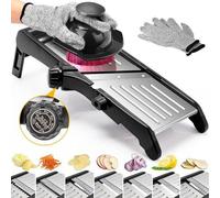 Mandoline de cuisine, mandoline réglable en acier inoxydable pour légumes, oignons, chips, frites, lame réglable 7 en 1, avec 1 paire de gants de protection