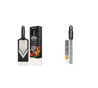 Mandoline en V réglable avec râpe à julienne, avec la pince protège-doigts inclus & Râpe à zesteur en couleur Noir pour agrumes, parmesan, gingembre, chocolat et noix de muscade avec lame fine
