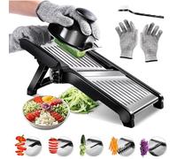Mandoline japonaise 5 en 1 pro à légumes - Lames aiguisées inox pour carottes/pommes de terre - Gants sécurité + brosse inclus