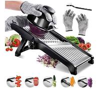 Mandoline - Mandoline de cuisine - Tranches 1-9 mm - Râpe 4,5/ 9 mm - Avec protège-main et gants de sécurité