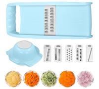 Mandolines Cuisine, Coupe Legume Multifonctions, Mandoline Multifonctions Professionnelle Cuisine avec 5 Lames Interchangeables et Protège-mains, Mandoline Japonaise pour Tranche/Julienne, Bleu