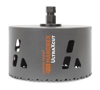 Mandrex Scie cloche UltraXcut Ø 111 mm avec dents en carbure de tungstène, foret perforé pour matériaux durs et souples, scie cloche multi-usages