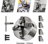 Mandrin - 125 mm 4 mors à centrage automatique - Avec clé - Réglable - Pour le serrage, le fraisage, le perçage, le tournage - Argent