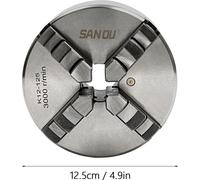 Mandrin - 4 mors à centrage automatique - Ø 125 mm - Plage de serrage : 2,5–40 mm (intérieur), 38–110 mm (extérieur) - Alésage traversant Ø 30 mm - Concentricité : 0,07 mm - Argent