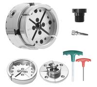 Mandrin de tournage SucceBuy de 4 pouces avec mandrin de centrage à 4 mors, filetage 1 pouce x 8 TPI et adaptateur, équipé de mors ronds et étagés, en acier durable avec surface nickelée, idéal pour l