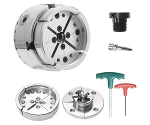Mandrin de tournage SucceBuy de 4 pouces avec mandrin de centrage à 4 mors, filetage 1 pouce x 8 TPI et adaptateur, équipé de mors ronds et étagés, en acier durable avec surface nickelée, idéal pour l
