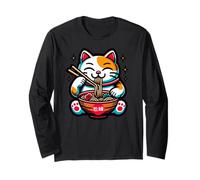 Maneki-Neko Chat de Bonne Chance Mangeant des Ramen drôle Manche Longue