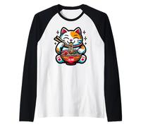 Maneki-Neko Chat de Bonne Chance Mangeant des Ramen drôle Manche Raglan