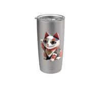 Maneki Neko Origami Chat Chanceux Culture Japonaise Kawaii Gobelet isotherme en acier inoxydable double paroi