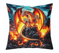 Manfei Lot de 1 housse de coussin 3D motif dragon occidental volcanique double face pour décoration de chambre d'enfant, garçon, fille, motif animal mystérieux pour lit, canapé, sofa, 50,8 x 50,8 cm
