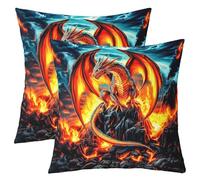 Manfei Lot de 2 housses de coussin 3D motif dragon occidental volcanique double face pour décoration de chambre d'enfants, garçons et filles, housse de coussin pour lit, canapé, sofa, 55,9 x 55,9 cm
