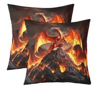 Manfei Lot de 2 housses de coussin double face motif dragon rouge et montagne flamboyante pour décoration de chambre d'enfant, garçons et filles, housse de coussin à motif animal rustique naturel pour