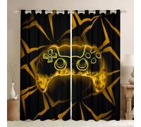 Manfei Lot de 2 rideaux de fenêtre motif console de jeu pour enfants - Noir et jaune - Décoration de chambre à coucher - 117 x 183 cm