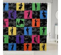 Manfei Rideaux de douche et d'instruments de musique - Rideaux de salle de bain imperméables avec 12 crochets - Motif camouflage patchwork - Pour décoration de chambre d'enfant - 182,9 cm de large x