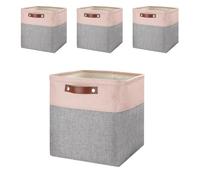 Mangata 25|28|30|33 cm Boite Rangement Tissu, 28x28x28 cm Cube Rangement, Lavable, Pliable, Lot de 3, Gris Rose