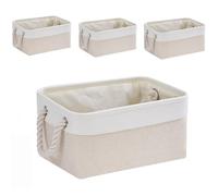 Mangata Boîte de rangement en tissu, petit panier de rangement lavable, paniers en cube pour armoire, étagère et vêtements (beige clair/blanc, S, lot de 4)