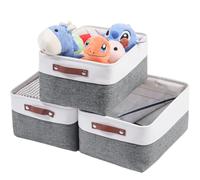 MANGATA Boîte de Rangement en Tissu Tissé, Panier Pliable en Toile Pour Vêtements, Jouets et Étagères, Gris Froid (Moyen, Lot de 3)