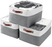 MANGATA Boîte de Rangement en Tissu Tissé, Panier Pliable en Toile Pour Vêtements, Jouets et Étagères, Gris Froid (Grandes, Lot de 3)