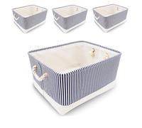 Mangata boîte de rangement pliante, panier de rangement en tissu | Doux et durable, pour étagère, placard, armoire,41 x 31 x 20 cm, Rayures bleues,4 paquets