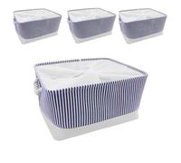 Mangata boîte de rangement pliante, panier de rangement en tissu | Doux et durable, pour étagère, placard, armoire,45 x 35 x 24 cm, Rayures bleues,4 paquets