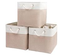 Mangata Boîtes de Rangement,(33x38x33cm) Grandes Paniers de Rangement en Tissu Pour Vêtements étagère(Kaki blanc, Lot de 3)