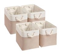 Mangata Boîtes de Rangement,(33x38x33cm) Grandes Paniers de Rangement en Tissu Pour Vêtements étagère(Kaki blanc, Lot de 4)