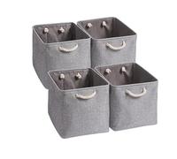 Mangata Boîtes de Rangement,(33x38x33cm) Grandes Paniers de Rangement pliable en toile avec poignées en corde Pour Vêtements / étagère(Gris, Lot de 4)