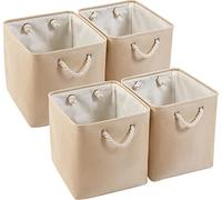 Mangata Boîtes de Rangement,(33x38x33cm) Grandes Paniers de Rangement pliable en toile avec poignées en corde Pour Vêtements/étagère (Beige, 33x38x33cm/4Pack)