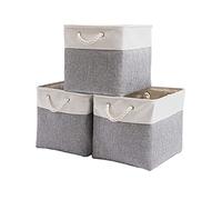 Mangata Boîtes de Rangement,(33x38x33cm) Grandes Paniers de Rangement Pour Vêtements / étagère(Gris/Blanc, Lot de 3)