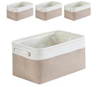 Mangata Boîtes de Rangement 4Pcs en Tissu Panier de Rangement en Toile avec Poignées pour Étagères Vêtements Jouets (Pliable, Blanc Kaki Clair, Petit)