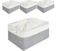 Mangata Boîtes de Rangement 4Pcs en Tissu Panier de Rangement en Toile avec Poignées pour Étagères Vêtements Jouets (Pliable, Gris Blanc, Grand)