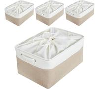 Mangata Boîtes de Rangement 4Pcs en Tissu Panier de Rangement Grand en Toile avec Poignées pour Étagères Vêtements Jouets (Pliable, Blanc Kaki Clair, Extra Large)