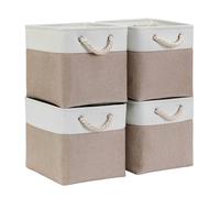 Mangata Boîtes de rangement Cube 25x25x25cm, Kaki Clair Blanc, 4Pcs | Panier de rangement repliable pour armoires et étagères | Organisateur textile