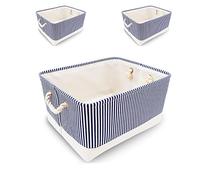 Mangata Boîtes de rangement en tissu, 5 Tailles Rectangulaire Panier de rangement dressing, 3 Paquet(Moyen, Rayures bleues)