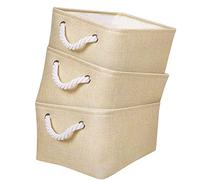 Mangata Boîtes de rangement en tissu, 5 Tailles Rectangulaire Panier de rangement dressing, 3 Paquet(Moyen, Kaki clair)