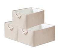 Mangata Boîtes de rangement en tissu, 5 Tailles Rectangulaire Panier de rangement dressing, 3 Paquet(Moyen, Kaki clair)