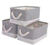 Mangata Boîtes de rangement en tissu, 5 Tailles Rectangulaire Panier de rangement dressing, 3 Paquet(Petite, Rayures grises)