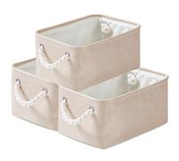 Mangata Boîtes de rangement en tissu, 5 Tailles Rectangulaire Panier de rangement dressing, 3 Paquet(Petite, Kaki clair)
