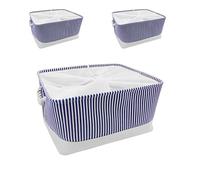 Mangata Boîtes de rangement en tissu, 5 Tailles Rectangulaire Panier de rangement dressing, 3 Paquet(Très grand, Rayures bleues)